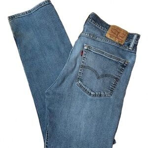 Levi's 505 Blank Tab Blue Distressed Denim Straight Jeans Classic Fit Size 36